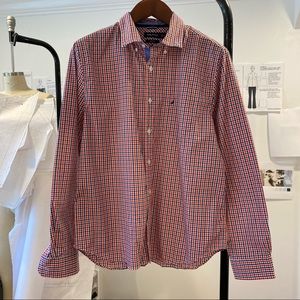 Nautica Slim Fit Men’s Shirt Color: Red White Blue Plaid Checkered